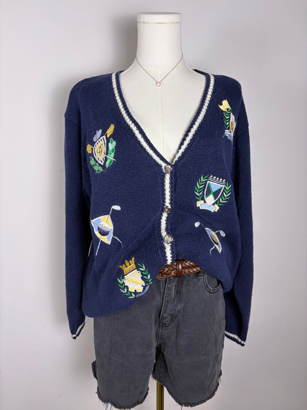 VTG Karen Scott Golf Sweater M/L Preppy Pullover Ramie Cotton Nautical Coastal
